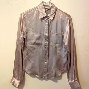 HARLOW silver metallic button down shirt size small